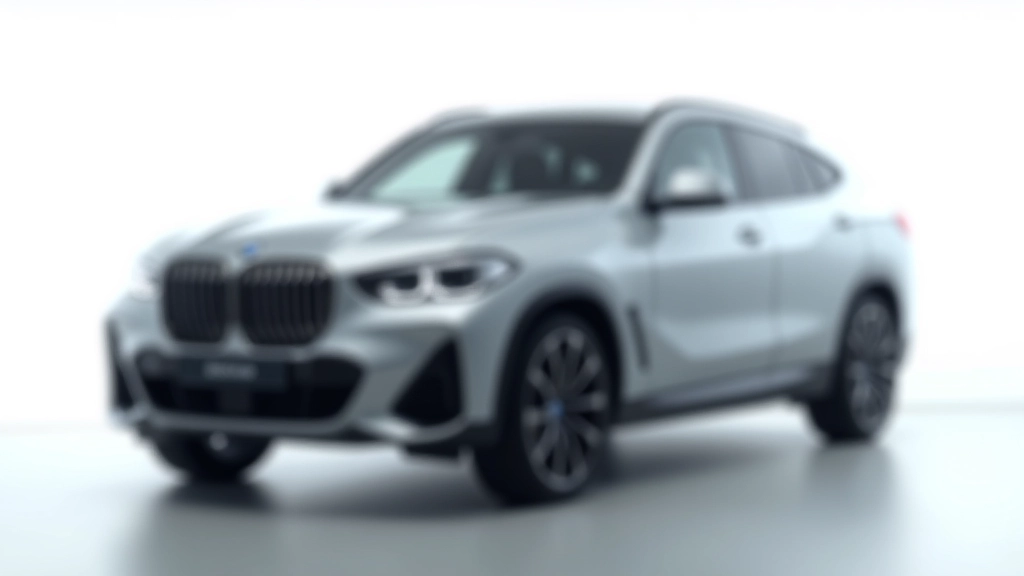 BMW iX M60 šoninis vaizdas salono ekspozicijoje, sidabriniai detalės, LED žibintai, šiuolaikinis dizainas