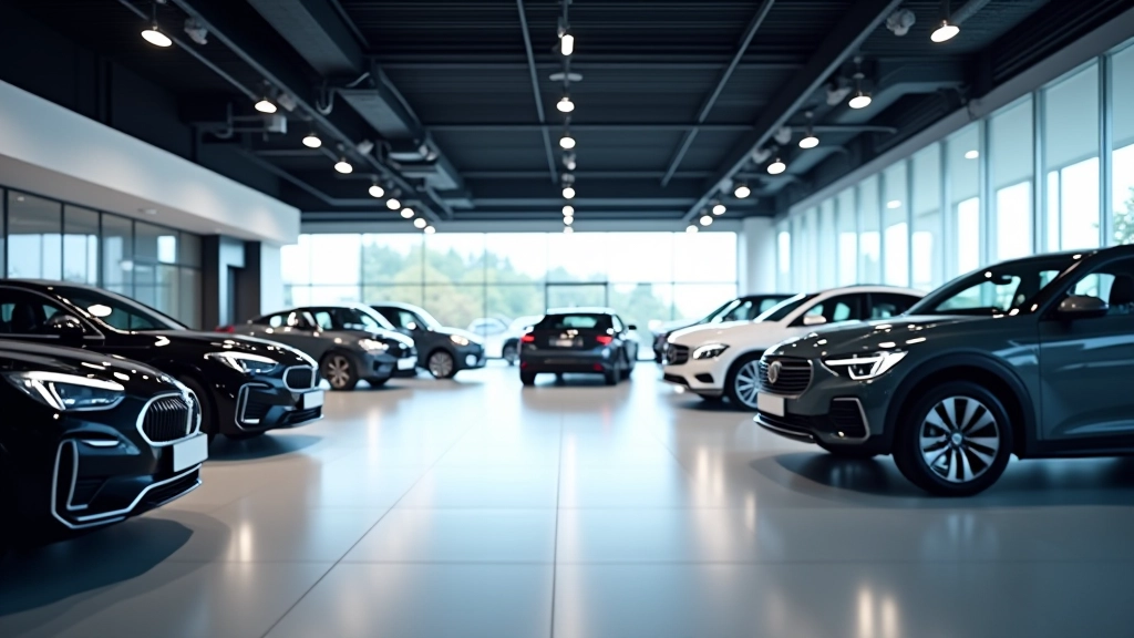 Vilniaus automobilių salono interjeras su šiuolaikišku dizainu ir apšvietimais