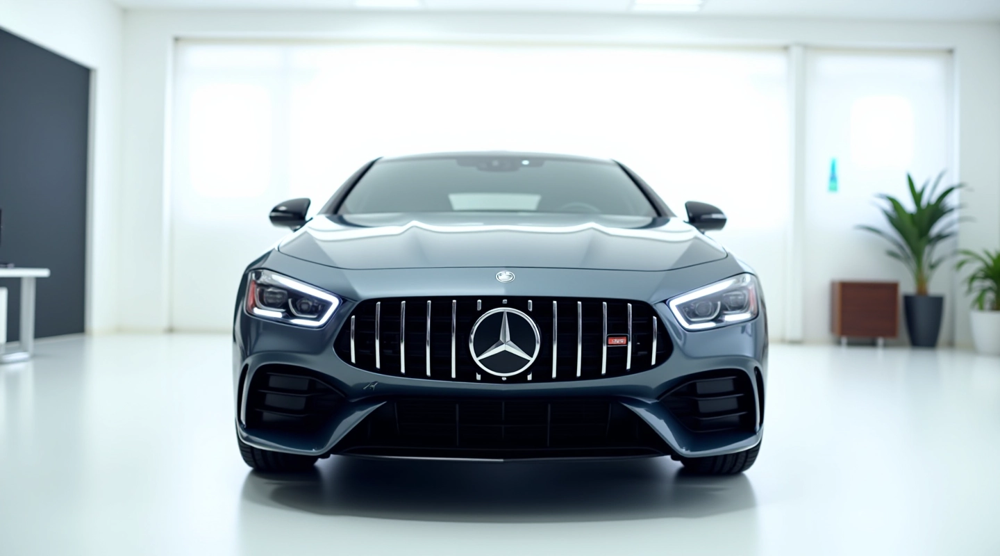 Modernus automobilis šviežiame salone su profesionaliais apšvietimais