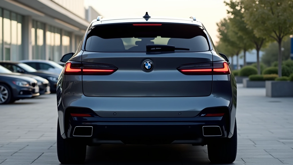 BMW iX M60 iš galo, LED taillights, šiuolaikinė elektromobilių forma, kompaktiškas bet vykuotas siluetas